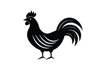 A black and white silhouette vector art of a rooster standing tall.eps