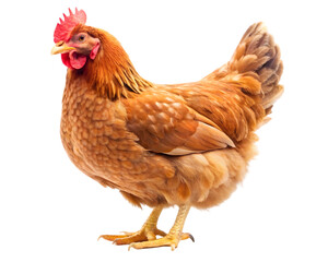 Fototapeta premium Full body of brown chicken hen standing isolated on a transparent background