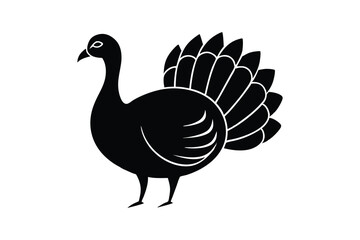 A black and white silhouette vector art of a turkey in profile.eps