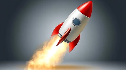 A cartoon illustration of a rocket ship taking off into space