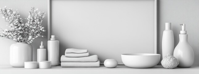 A neat white shelf displaying elegant vases and soft towels creating a chic and organized home interior look