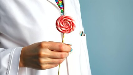 Pediatrician Offers Lollipop After Checkup with Toy-Filled Coat Pocket