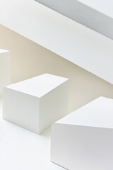 Simple white box isolated against a clean white background ideal for product photography and minimalist design