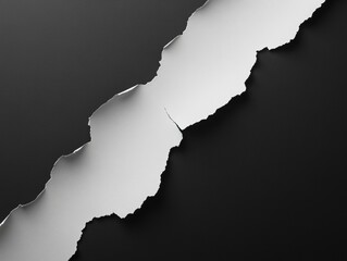 Close-up of torn white paper with distressed edges isolated on a black background for artistic and design use