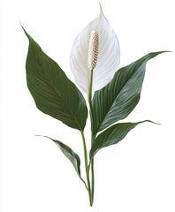 Obraz premium Peace lily with lush green leaves on white background
