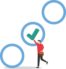 Businessman chooses check mark and puts it in the check box stock illustration

