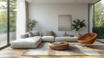Stylish Living Room. Contemporary Interior with Elegant Details, Cozy Ambiance, and Luxury Furnishings. Interior Design and Real Estate Concept.