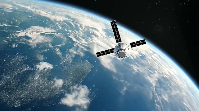 Satellite in Orbit Monitoring Earth with Surveillance Technology