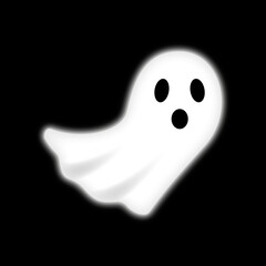 Gespenst - Gruseliges Cartoon-Gespenst mit leuchtendem Effekt auf schwarzem Hintergrund – Halloween, Spuk und Geisterillustration