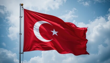 Majestic Turkish Flag A Vibrant Red Symbol of National Pride, Featuring the Crescent Moon and Star