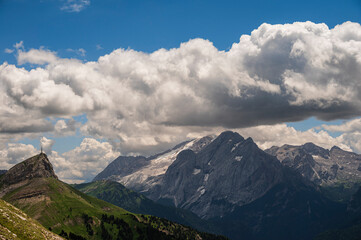 nature sceneries along the trail starting from Col Rodella and crossing Val Duron, Val di Fassa, Dolomites, Italy