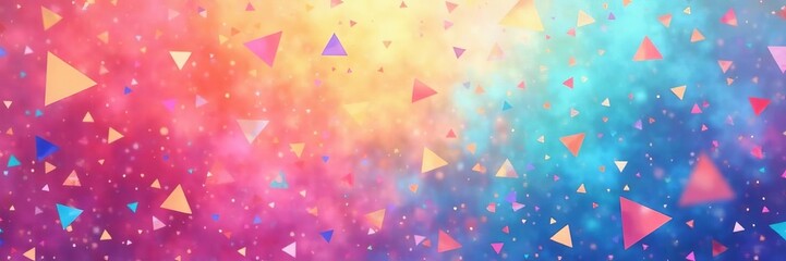 Colorful abstract background with scattered triangular shapes in pastel hues, abstract, shapes, colorful