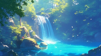 Obraz premium waterfall wallpaper background illustration digital art painting artwork 