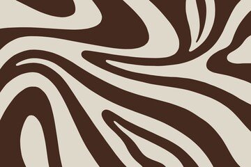 Abstract horizontal background with brown and beige waves. Trendy vector illustration in style retro 60s, 70s. Beige color. Brown color