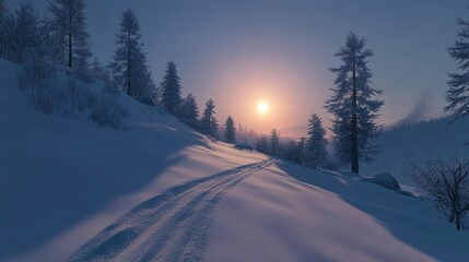winter sunset landscape snowy mountains