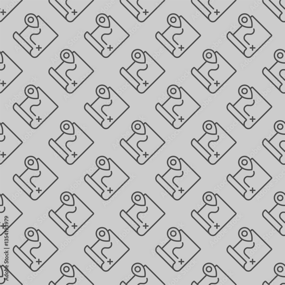 Poster route map and location pin line seamless pattern, marine navigation theme. vector graphics. map pape