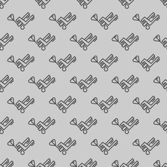 Forklift on wheels line seamless pattern, marine port theme. Vector graphics. Cargo loader, box transportation and delivery sign with background, repeat line icon.