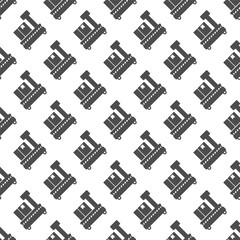 Scales for cargo box solid seamless pattern, delivery service theme. Vector graphics. Weigh scales with cardboard box sign with background, repeat glyph icon.