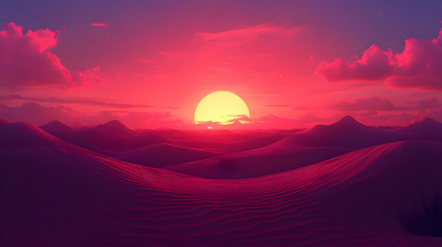 Pixelated Sunset Over Mountains