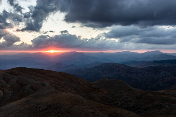 View of sunset from the peak of Mount Nemrut, Turkey