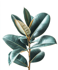 Obraz premium Rubber plant with glossy leaves isolated on white background