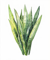 Sansevieria plant with green leaves isolated on white background