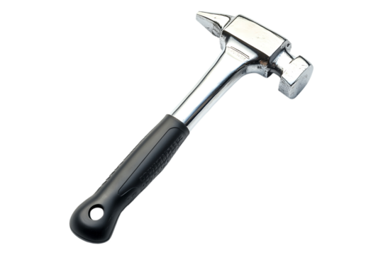 Metal work hammer with rubber handle isolated on transparent background