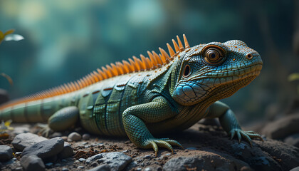 Obraz premium Close-Up of a Green Iguana in a Natural Habitat