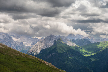 Naklejka premium nature sceneries along the trail starting from Col Rodella and crossing Val Duron, Val di Fassa, Dolomites, Italy