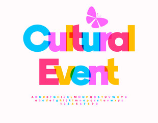 Vector Colorful invitation Cultural Event. Holiday Kids Alphabet Letters and Numbers set. Bright Watercolor Font.