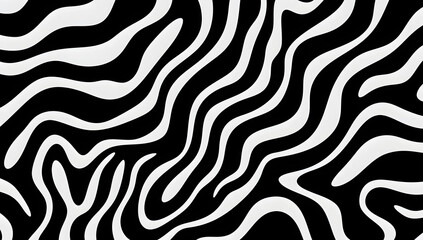 Wavy and swirled brush strokes vector seamless pattern. Bold curved lines and squiggles ornament. Seamless horizontal banner with doodle bold lines. Black and white wallpaper
