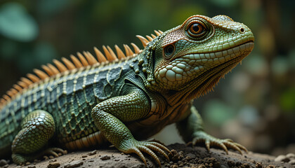 Obraz premium Close-Up of a Green Iguana in a Natural Habitat