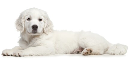 Obraz premium Adorable white puppy lying down.