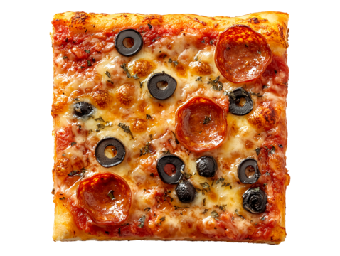 Square piece of sicilian pizza isolated on transparent background