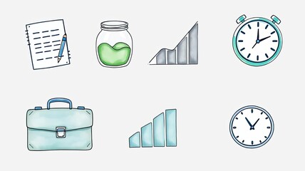Fototapeta premium Hand drawn Business Icons Time Management Growth and Planning