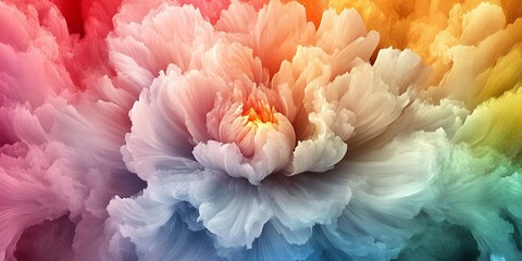 Fototapeta premium Abstract floral bloom with gradient hues of red, orange, yellow, green, blue, and white colorations