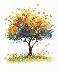 Fototapeta premium Colorful tree with heart shaped leaves on white background