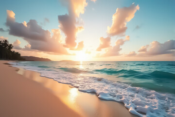 Blue ocean panorama with sun reflection, The vast open sea with clear sky, Ripple wave and calm sea with beautiful sunlight