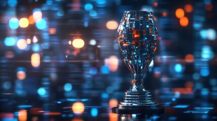 futuristic trophy award shiny metal cup
