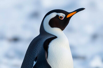 Obraz premium Stylish Polar Penguin Posing Against a Blurred Snowy Icelandic Background, Showcasing Its Elegant Features in a Winter Wonderland, Vibrant Wallpaper