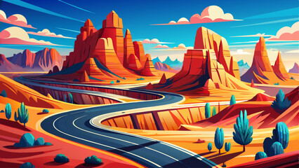 Winding road in red colorful desert mountain in southwest USA © williamnoah