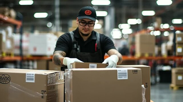 Warehouse Worker Packing Online Order for Shipment