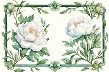 Elegant white peony floral border design