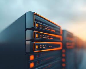 Servers glowing at sunset for data center.