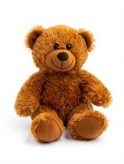 Obraz premium light brown plush teddy bear with ultra-soft mohair fur, sitting upright against a pure white background, featuring round black glass eyes and a small stitched nose, ideal for children’s product photo