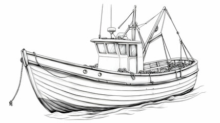 Fishing Boat Sketch, Seafaring Vessel