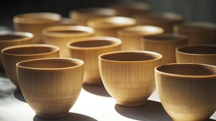 Handmade Bamboo Cups in Sunlight
