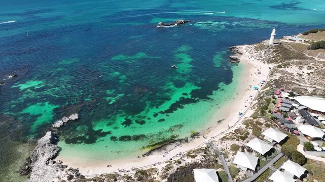 Pinky Beach Lighthouse Rottnest Island Aerial Footage 4k Perth Western Australia
