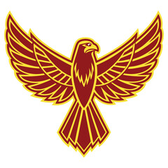 Detailed Maroon and Gold Eagle Mascot, Wings Spread Wide, Clean Design on White
