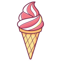 Cartoon Ice Cream Cone with Swirl Design, Pink and White Colors, Creamy Treat Design